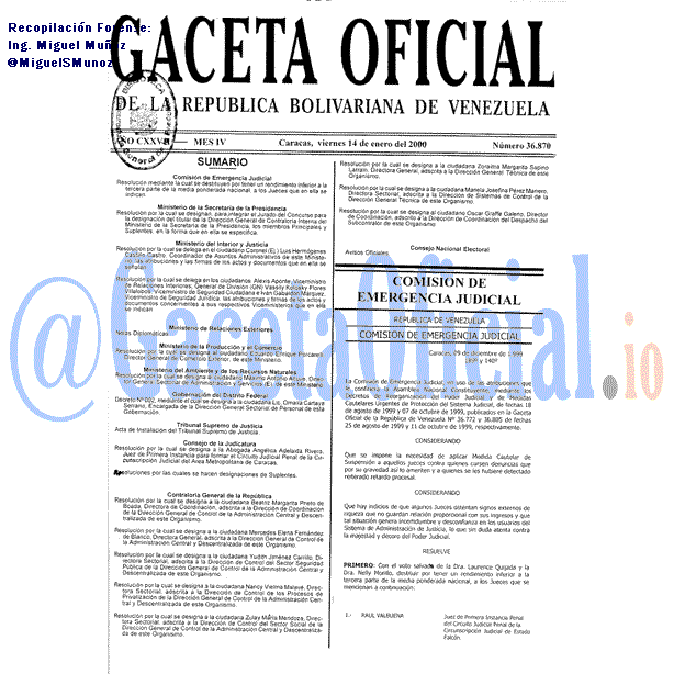 Gaceta Oficial 36870 del 14 Enero 2000