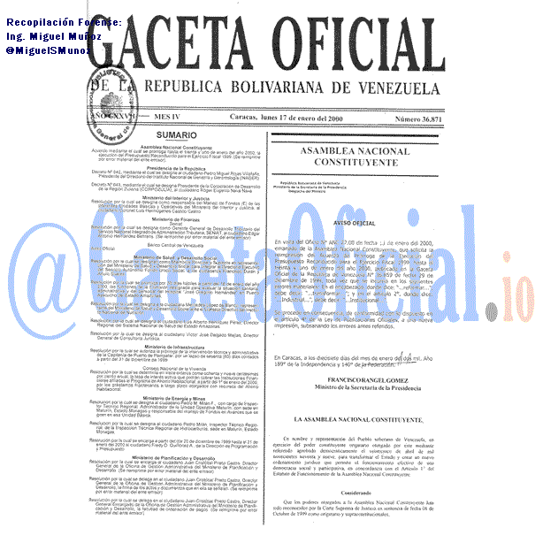 Gaceta Oficial 36871 del 17 Enero 2000