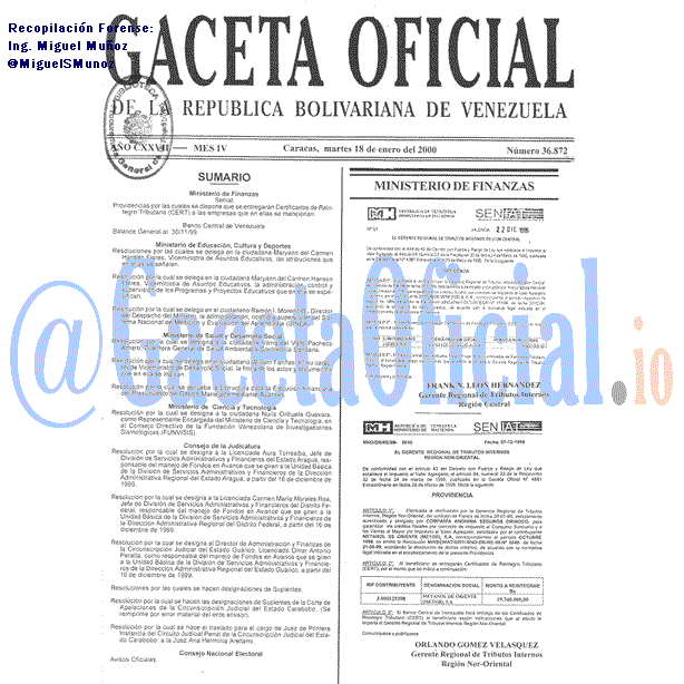 Gaceta Oficial 36872 del 18 Enero 2000