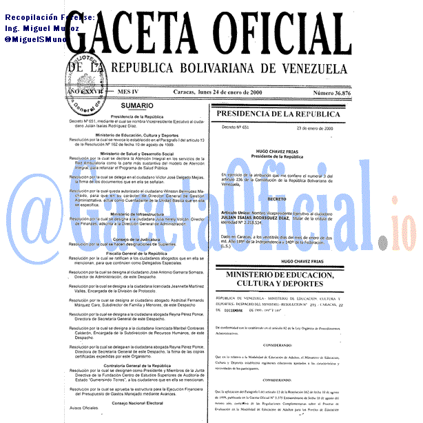 Gaceta Oficial 36876 del 24 Enero 2000