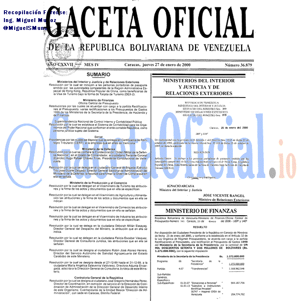 Gaceta Oficial 36879 del 27 Enero 2000