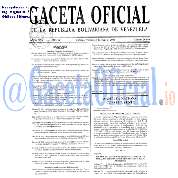 Gaceta Oficial 36880 del 28 Enero 2000