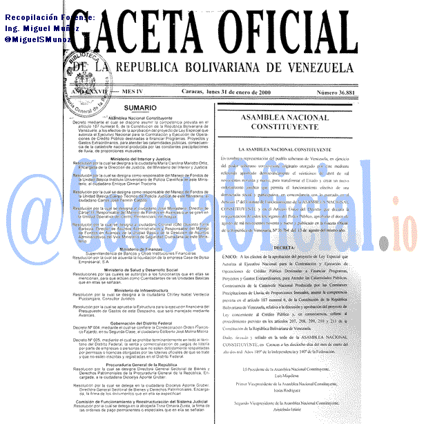 Gaceta Oficial 36881 del 21 Enero 2000