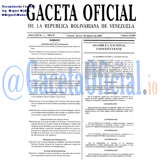 Gaceta Oficial 36884 del 3 Febrero 2000