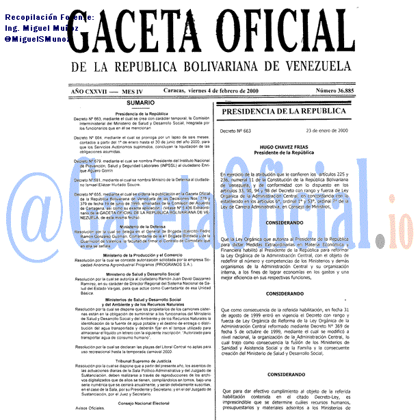 Gaceta Oficial 36885 del 4 Febrero 2000