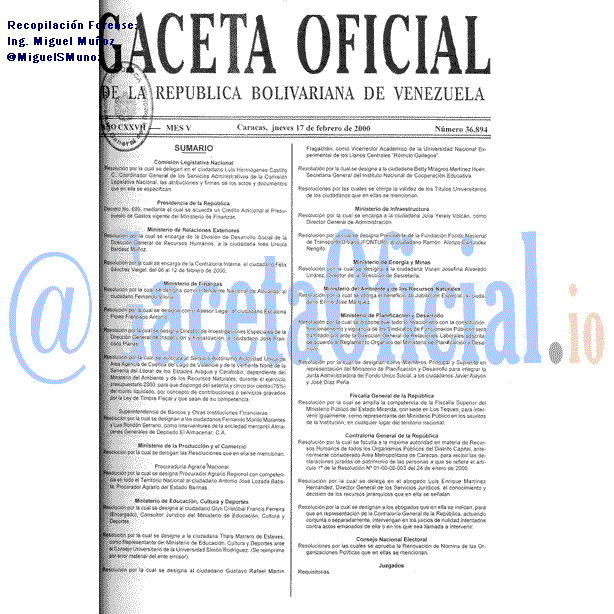 Gaceta Oficial 36894 del 17 Febrero 2000
