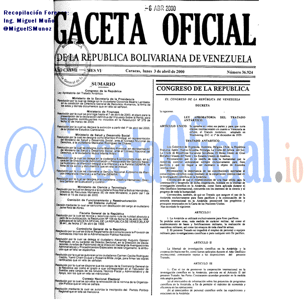 Gaceta Oficial de Venezuela #36924 del lunes 3 abril 2000 Gaceta Oficial 36924 del 3 Abril 2000