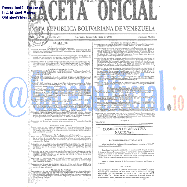 Gaceta Oficial 36965 del 5 Junio 2000