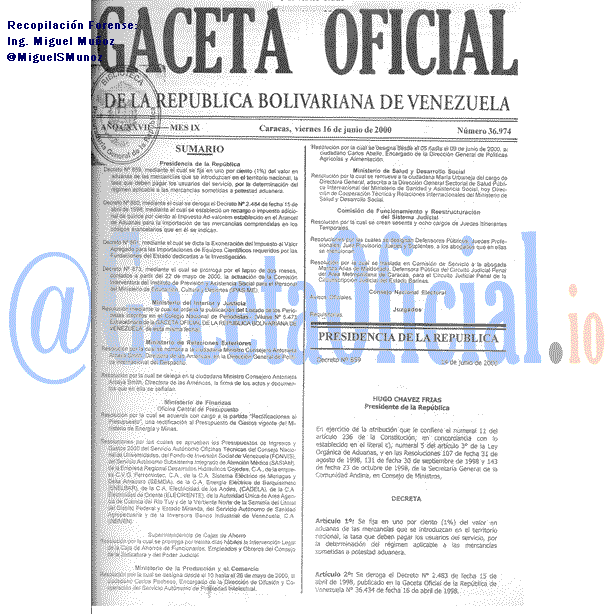 Gaceta Oficial 36974 del 16 Junio 2000