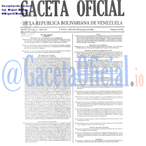Gaceta Oficial 36982 del 28 Junio 2000