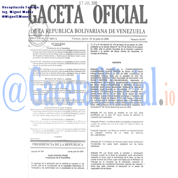 Gaceta Oficial 36997 del 20 Julio 2000