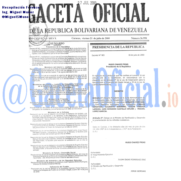 Gaceta Oficial 36998 del 21 Julio 2000