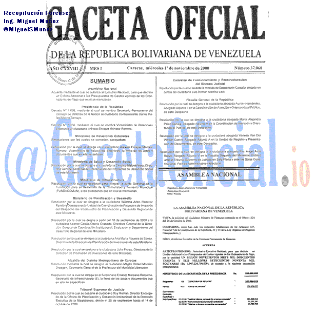 Gaceta Oficial 37068 del 1 Noviembre 2000
