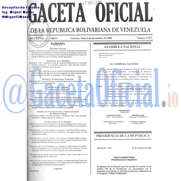 Gaceta Oficial 37071 del 6 Noviembre 2000