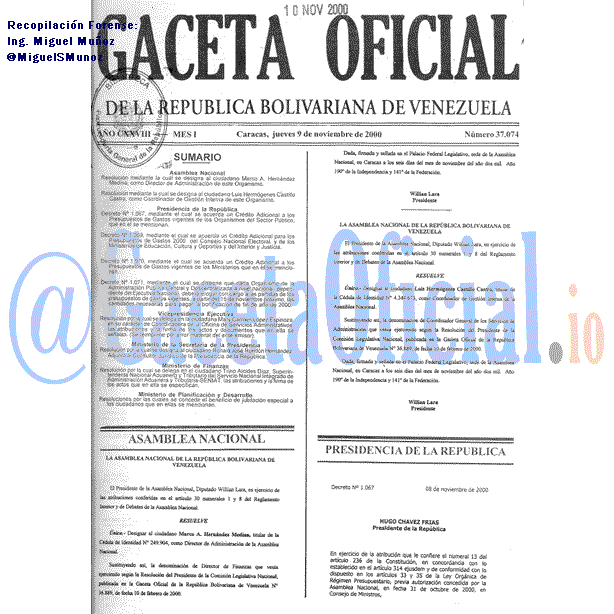 Gaceta Oficial 37074 del 9 Noviembre 2000