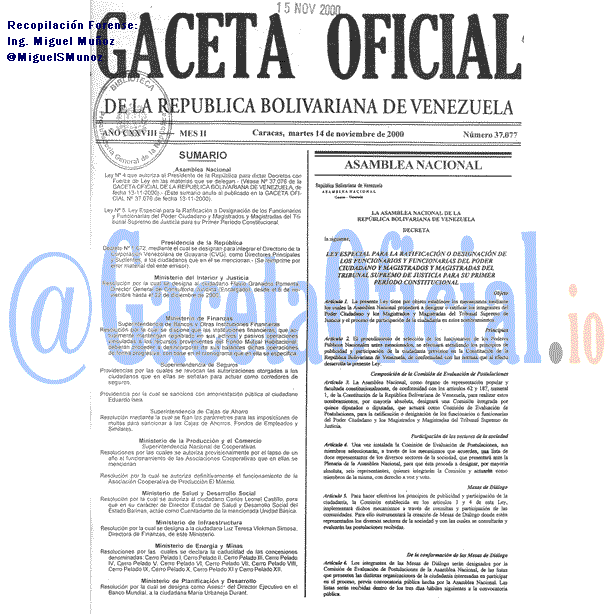 Gaceta Oficial 37077 del 14 Noviembre 2000