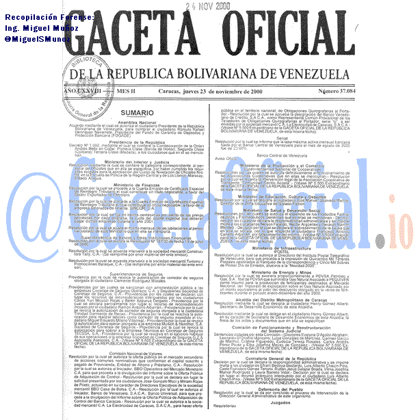 Gaceta Oficial 37084 del 23 Noviembre 2000