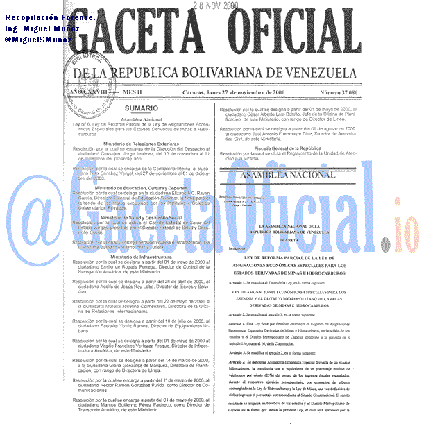 Gaceta Oficial 37086 del 27 Noviembre 2000