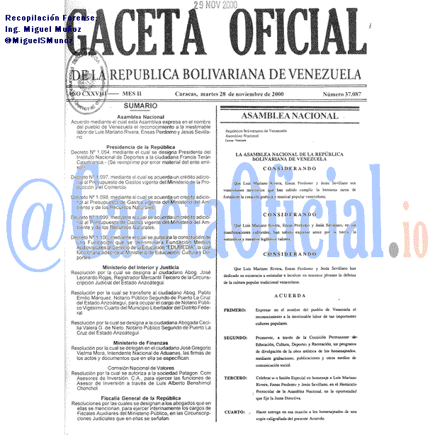 Gaceta Oficial 37087 del 28 Noviembre 2000