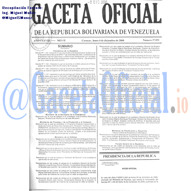 Gaceta Oficial 37091 del 4 Diciembre 2000