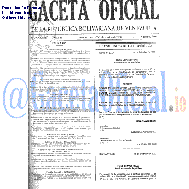 Gaceta Oficial 37094 del 7 Diciembre 2000