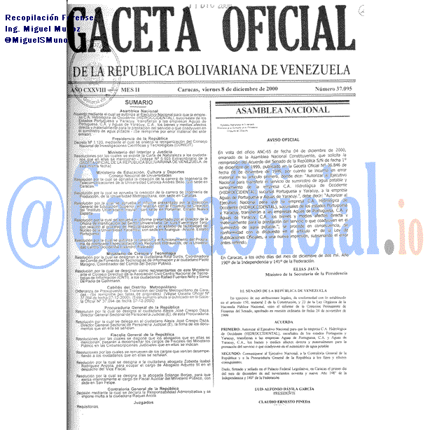 Gaceta Oficial 37095 del 8 Diciembre 2000