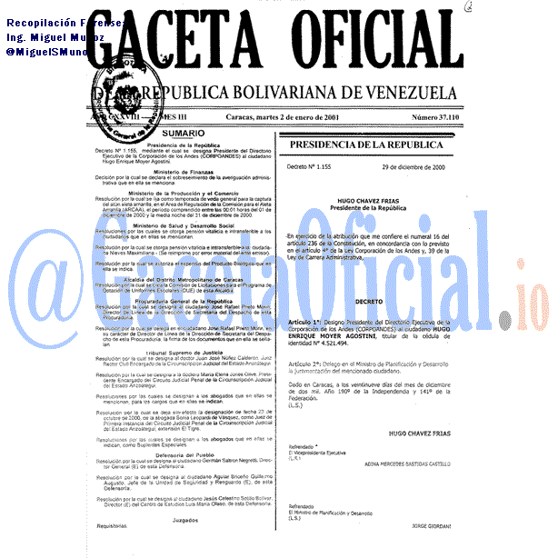 Gaceta Oficial 37110 del 2 Enero 2001