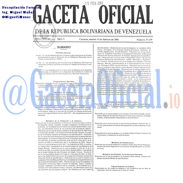 Gaceta Oficial 37139 del 13 Febrero 2001