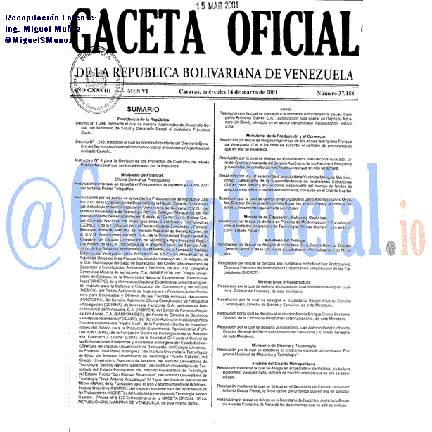 Gaceta Oficial 37158 del 14 Marzo 2001