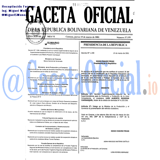 Gaceta Oficial 37159 del 15 Marzo 2001