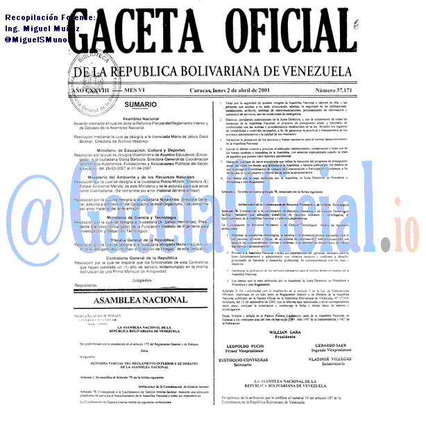 Gaceta Oficial 37171 del 2 Abril 2001