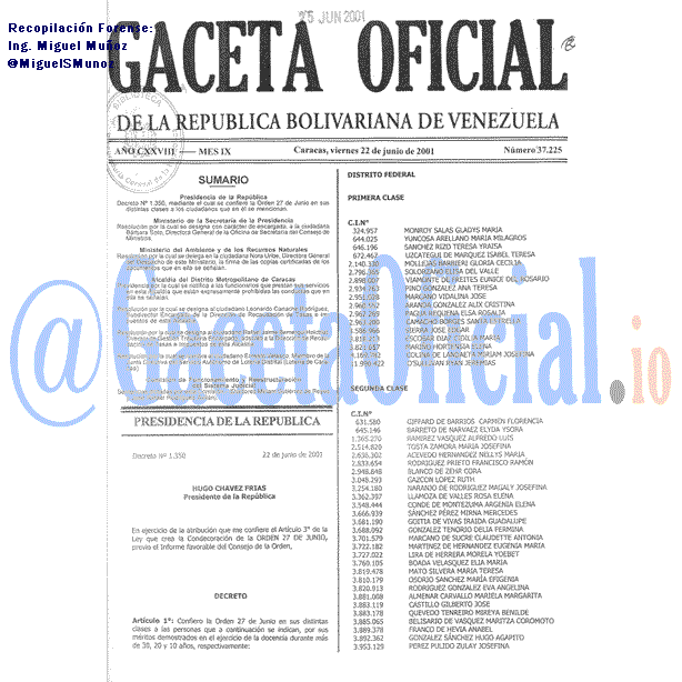Gaceta Oficial 37225 del 22 Junio 2001