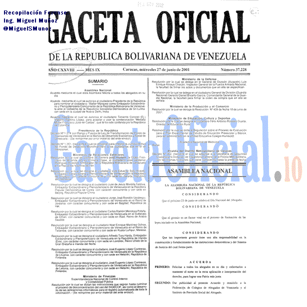Gaceta Oficial 37228 del 27 Junio 2001