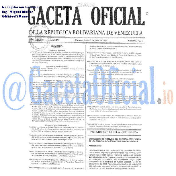 Gaceta Oficial 37231 del 2 Julio 2001