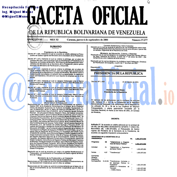 Gaceta Oficial 37277 del 6 Septiembre 2001