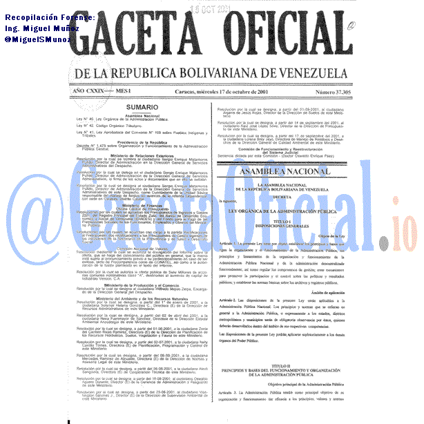 Gaceta Oficial 37305 del 17 Octubre 2001