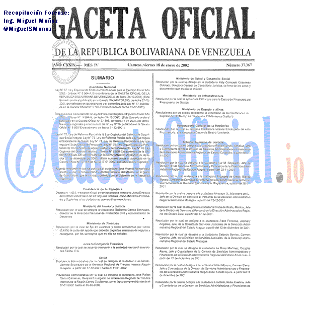Gaceta Oficial 37367 del 18 Enero 2002
