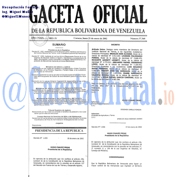 Gaceta Oficial 37368 del 21 Enero 2002