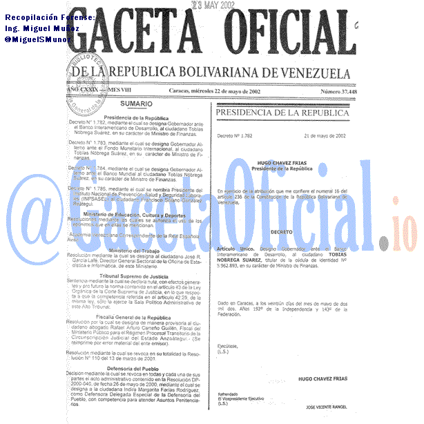 Gaceta Oficial 37448 del 22 Mayo 2002