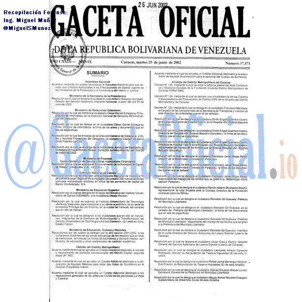 Gaceta Oficial 37471 del 25 Junio 2002