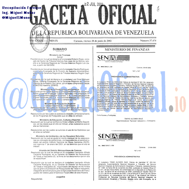 Gaceta Oficial 37474 del 28 Junio 2002