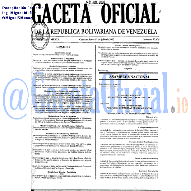 Gaceta Oficial 37475 del 1 Julio 2002