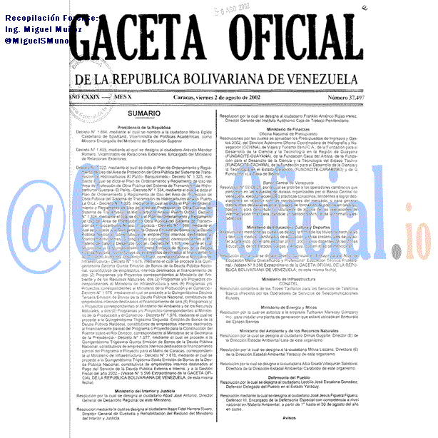 Gaceta Oficial 37497 del 2 Agosto 2002