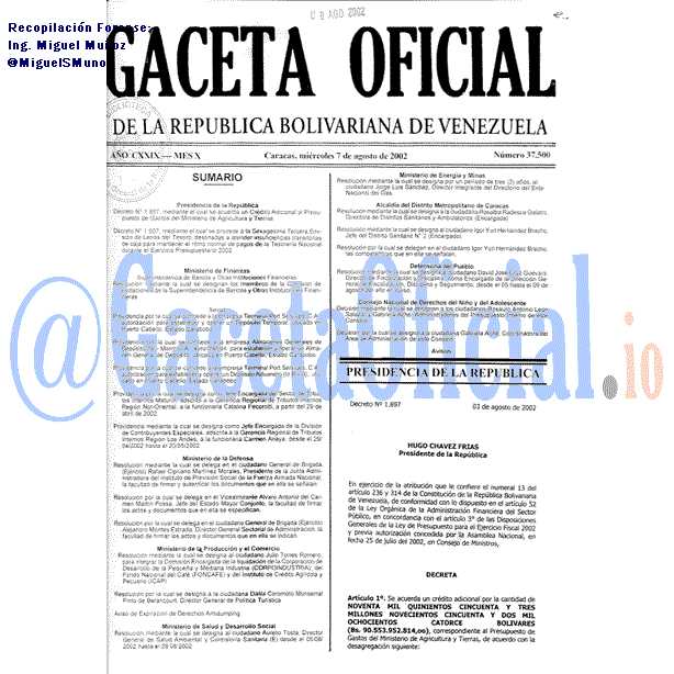 Gaceta Oficial 37500 del 7 Agosto 2002