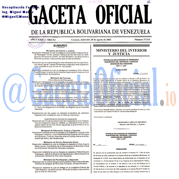 Gaceta Oficial 37515 del 28 Agosto 2002