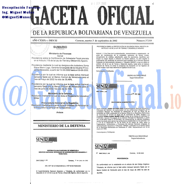 Gaceta Oficial 37519 del 3 Septiembre 2002