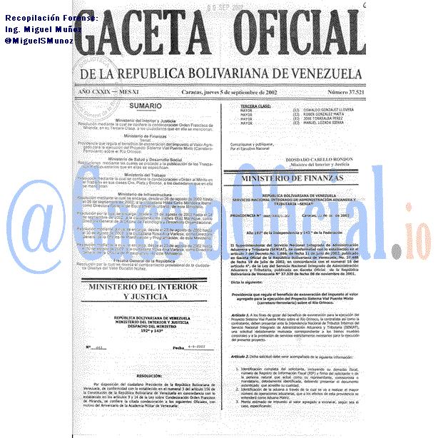 Gaceta Oficial 37521 del 5 Septiembre 2002