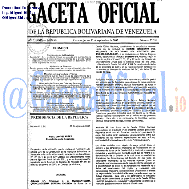 Gaceta Oficial 37531 del 19 Septiembre 2002