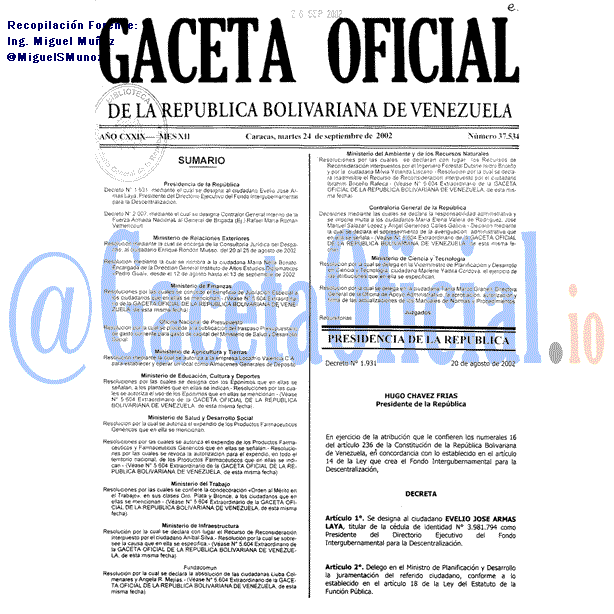 Gaceta Oficial 37534 del 24 Septiembre 2002