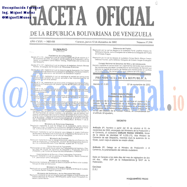 Gaceta Oficial 37590 del 12 Diciembre 2002